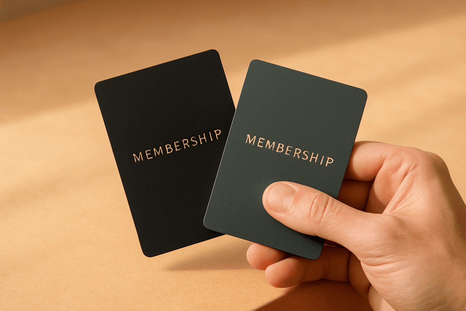 hand holding two luxury membership cards for exclusive medspa access
