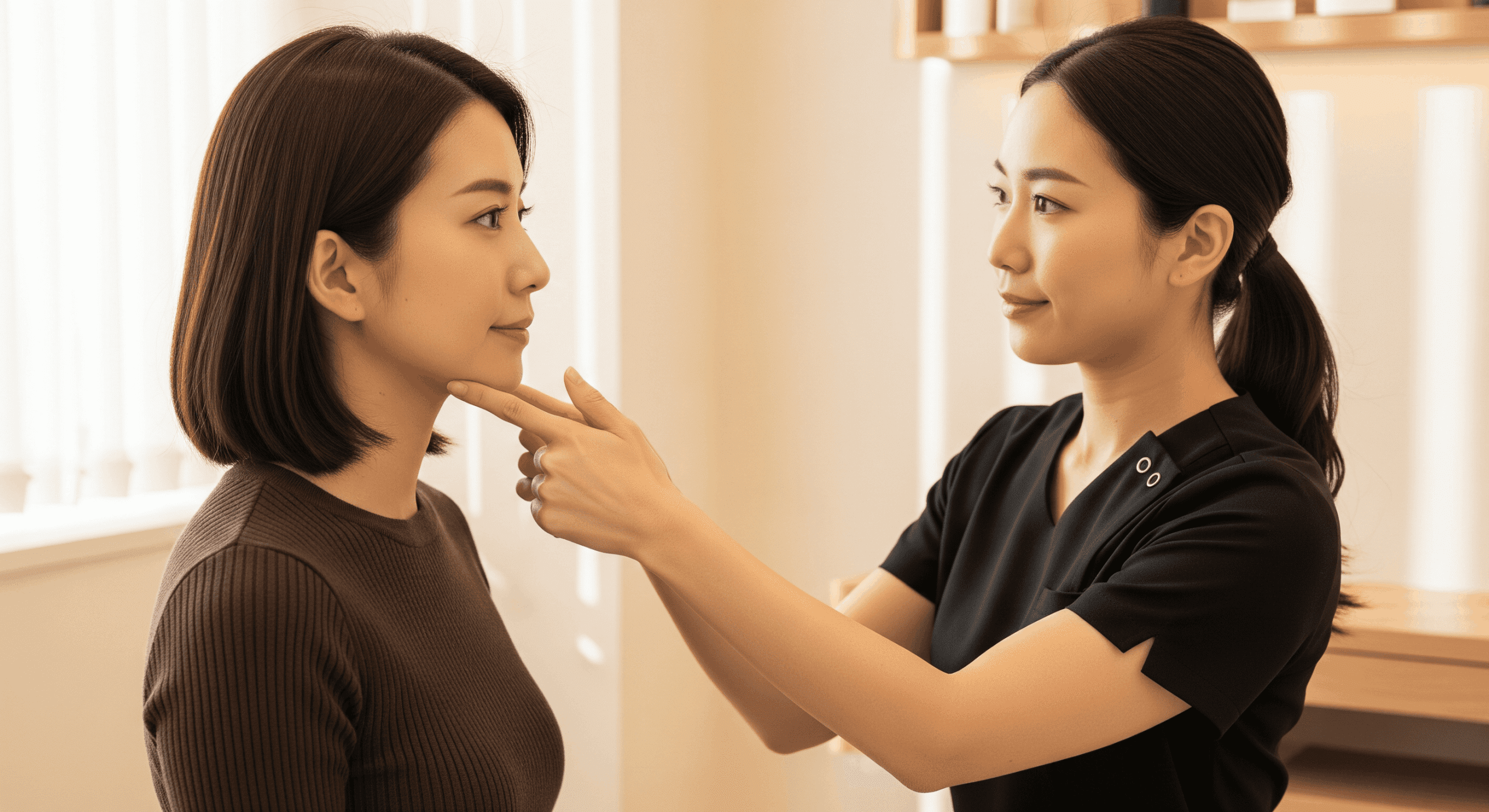 2026 02 genesis medspacom img facial structure assessment v1 genesis medspa - aesthetic specialist assessing jawline and chin during med spa consultation