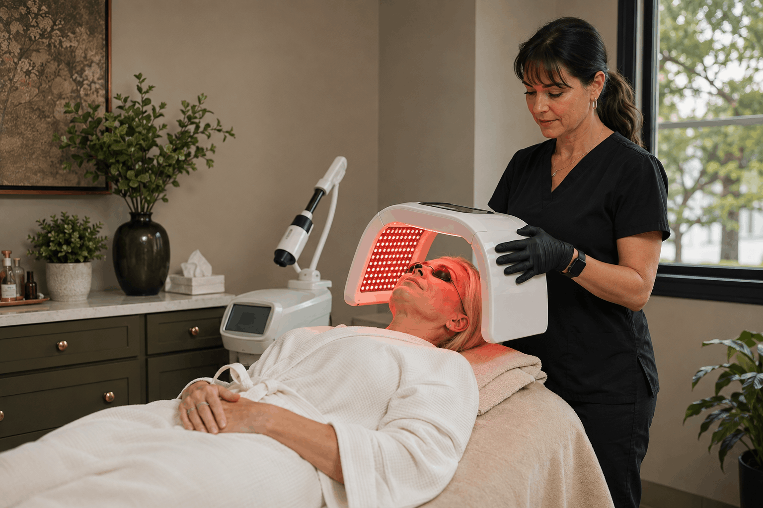 client receiving led light therapy at a med spa