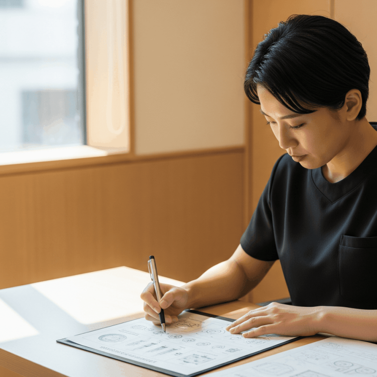 Medical spa provider completing treatment planning paperwork with a client